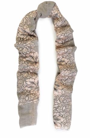 Кашемировый платок с кружевными вставками Vintage Shades. Цвет: светло-серый