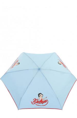 Складной зонт с принтом Moschino. Цвет: светло-голубой
