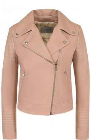 Приталенная кожаная куртка с косой молнией Yves Salomon. Цвет: светло-розовый