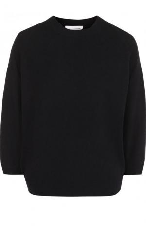 Однотонный шерстяной пуловер с укороченным рукавом BOSS. Цвет: темно-синий