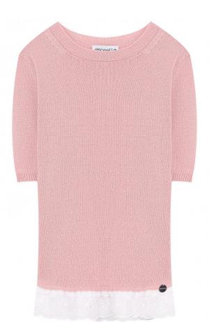 Хлопковый пуловер с кружевной отделкой Simonetta. Цвет: розовый