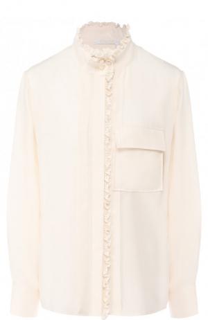 Шелковая блуза с накладным карманом и воротником-стойкой Chloé. Цвет: кремовый