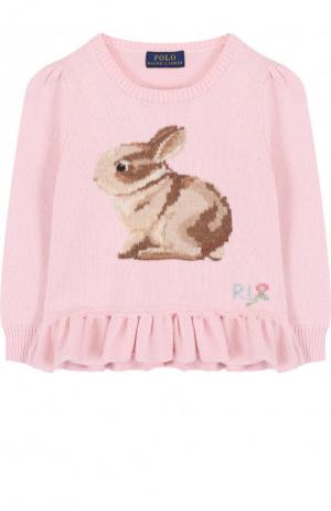 Пуловер из смеси хлопка и шерсти с принтом баской Polo Ralph Lauren. Цвет: розовый