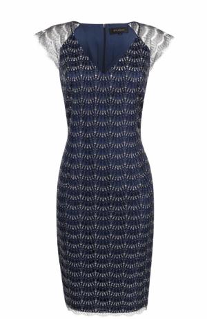 Приталенное платье-миди с V-образным вырезом St. John. Цвет: темно-синий