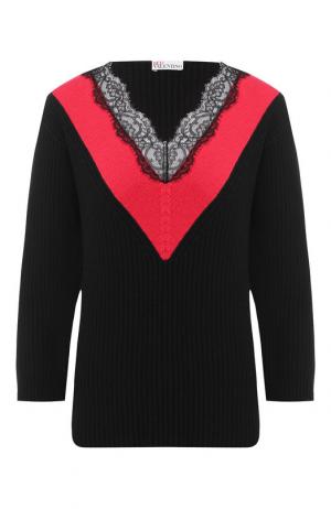 Шерстяной пуловер с кружевной отделкой REDVALENTINO. Цвет: фуксия