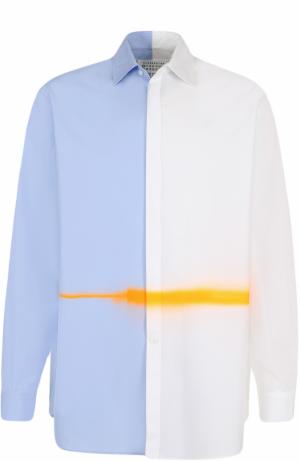 Хлопковая рубашка свободного кроя с контрастной отделкой Maison Margiela. Цвет: разноцветный