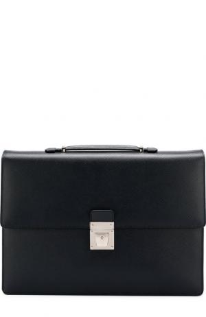 Кожаный портфель с плечевым ремнем Serapian. Цвет: темно-синий