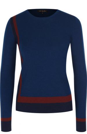 Пуловер с круглым вырезом из смеси кашемира и шелка Loro Piana. Цвет: синий