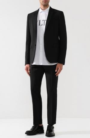 Шерстяной костюм с однобортным пиджаком Valentino. Цвет: черный