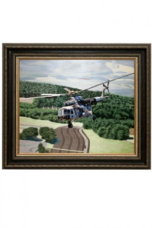 Картина Вертолет МИ 8 МТ Живой шелк. Цвет: зеленый