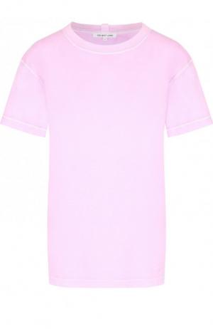 Однотонная хлопковая футболка с круглым вырезом Helmut Lang. Цвет: розовый