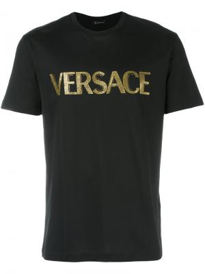 Футболка с вышивкой логотипа Versace. Цвет: чёрный