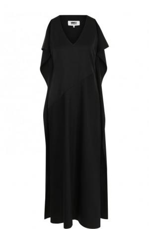 Однотонное платье-миди с V-образным вырезом Mm6. Цвет: черный