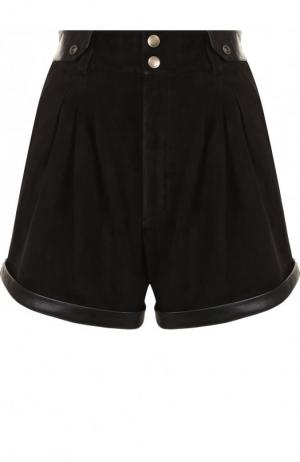 Замшевые шорты с высокой талией и карманами Saint Laurent. Цвет: черный