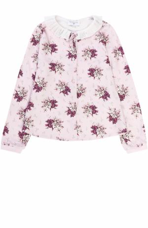 Блуза с принтом и плиссированным воротником Monnalisa. Цвет: розовый