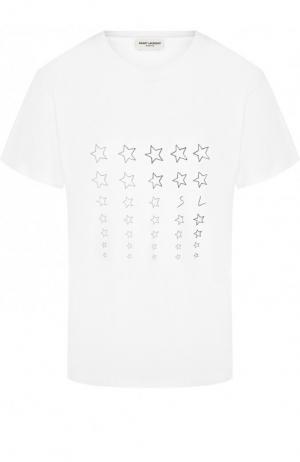 Хлопковая футболка с круглым вырезом и принтом Saint Laurent. Цвет: белый