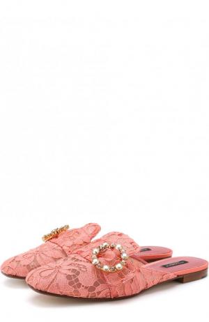 Кружевные сабо Jackie с декорированной пряжкой Dolce & Gabbana. Цвет: розовый