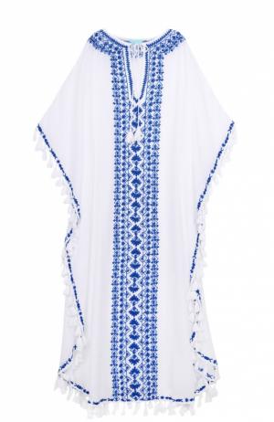 Туника с декоративными кистями и контрастной вышивкой Melissa Odabash. Цвет: белый