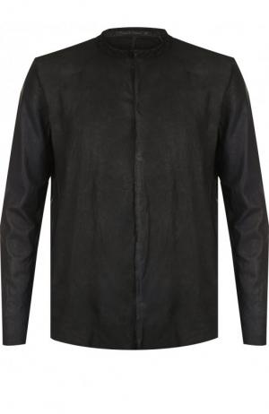 Кожаная куртка на кнопках с текстильными вставками Transit. Цвет: темно-серый