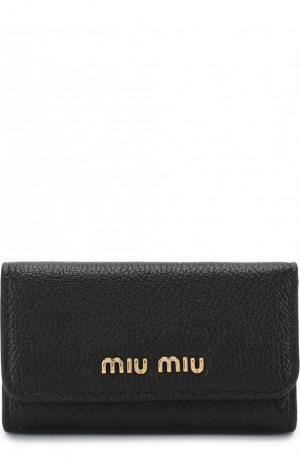 Кожаная ключница с логотипом бренда Miu. Цвет: черный