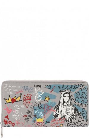 Кожаное портмоне с принтом Dolce & Gabbana. Цвет: серый
