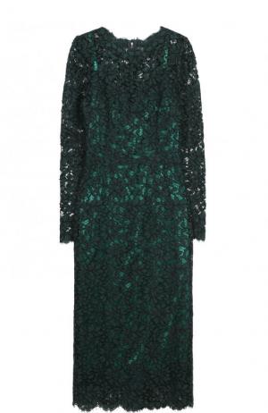 Приталенное кружевное платье-миди с длинным рукавом Dolce & Gabbana. Цвет: зеленый