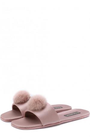 Атласные домашние туфли с отделкой из меха норки Escada. Цвет: светло-розовый
