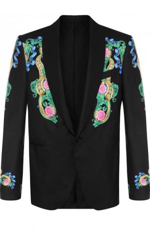 Однобортный шелковый пиджак с шалевыми лацканами Versace. Цвет: разноцветный