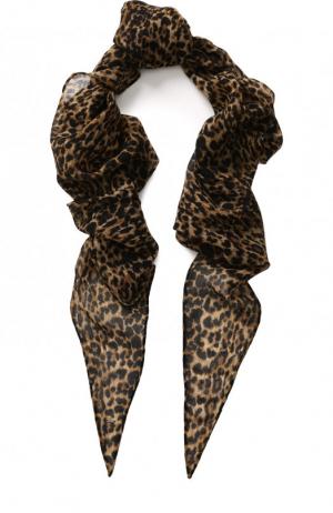 Шерстяной шарф с леопардовым принтом Saint Laurent. Цвет: коричневый