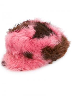 Двухцветная кепка из овчины Prada. Цвет: розовый и фиолетовый