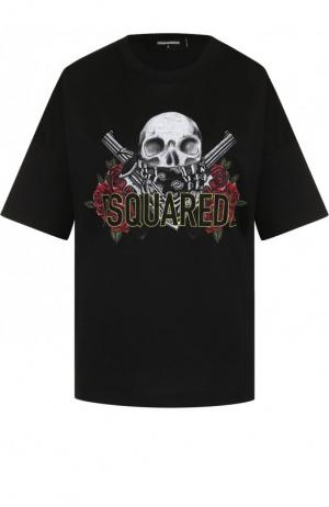 Хлопковая футболка с принтом и логотипом бренда Dsquared2. Цвет: черный