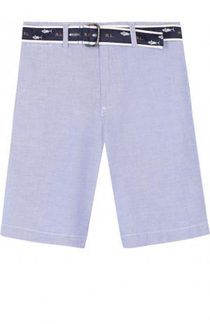 Хлопковые шорты с контрастным ремнем Polo Ralph Lauren. Цвет: голубой
