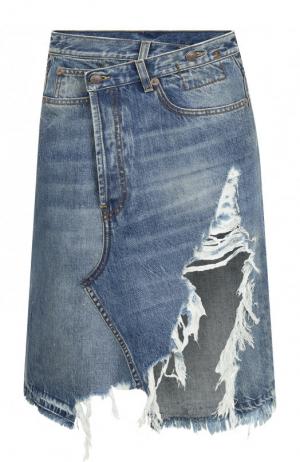 Джинсовая юбка-миди с потертостями R13. Цвет: голубой