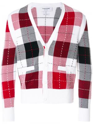 Classic V-neck Cardigan With Large Plaid Intarsia In Cotton Crepe Thom Browne. Цвет: многоцветный