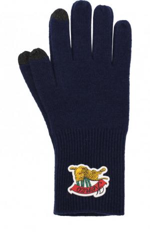 Шерстяные перчатки с нашивкой Kenzo. Цвет: темно-синий