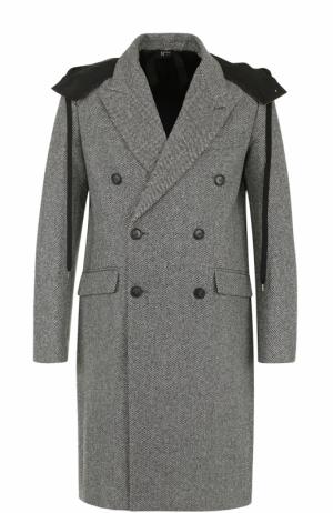 Двубортное пальто из смеси шерсти и кашемира с капюшоном No. 21. Цвет: серый