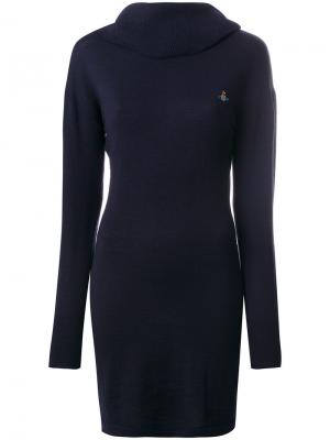 Вязаное платье с вышитым логотипом Vivienne Westwood Anglomania. Цвет: синий
