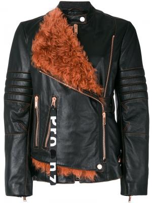 Кожаная мотоциклетная куртка с поясом и панелью из овчины Proenza Schouler. Цвет: чёрный
