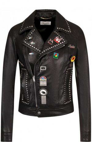 Кожаная куртка на молнии с декоративной отделкой Saint Laurent. Цвет: черный