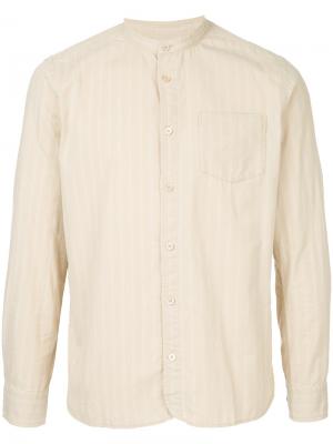 Рубашка в полоску без воротника Kent & Curwen. Цвет: коричневый