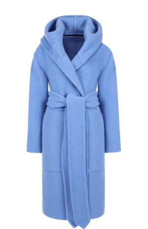 Шерстяное пальто с поясом и накладными карманами Burberry. Цвет: синий