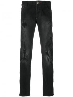 Прямые джинсы с эффектом потертости Philipp Plein. Цвет: чёрный