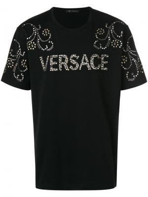 Футболка с заклепками Versace. Цвет: чёрный