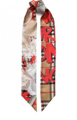 Шелковый шарф-бандо с принтом Burberry. Цвет: красный
