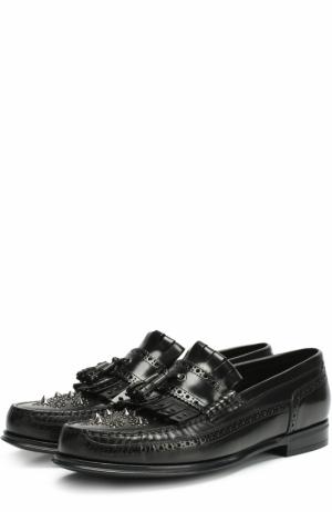 Кожаные мокасины с бахромой и брогированием Dolce & Gabbana. Цвет: черный