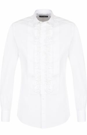 Сорочка из смеси хлопка и шелка с рюшами Dolce & Gabbana. Цвет: белый