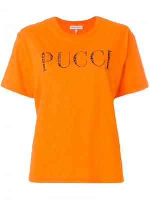 Футболка с украшенным стразами логотипом Emilio Pucci. Цвет: жёлтый и оранжевый