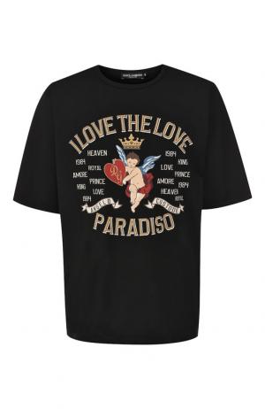 Хлопковая футболка с принтом Dolce & Gabbana. Цвет: черный