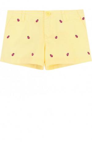 Хлопковые мини-шорты с вышивкой Polo Ralph Lauren. Цвет: желтый