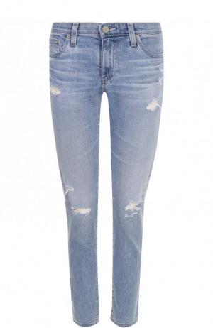 Укороченные джинсы-скинни с потертостями Ag. Цвет: голубой